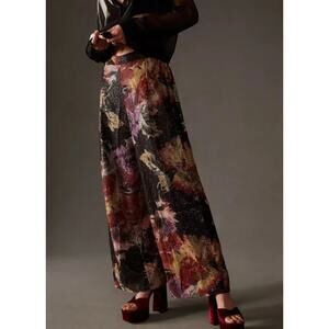 Ranna Gill Women's Floral Printed Sequin Wide Leg Pull On Pants, Size S,Like New